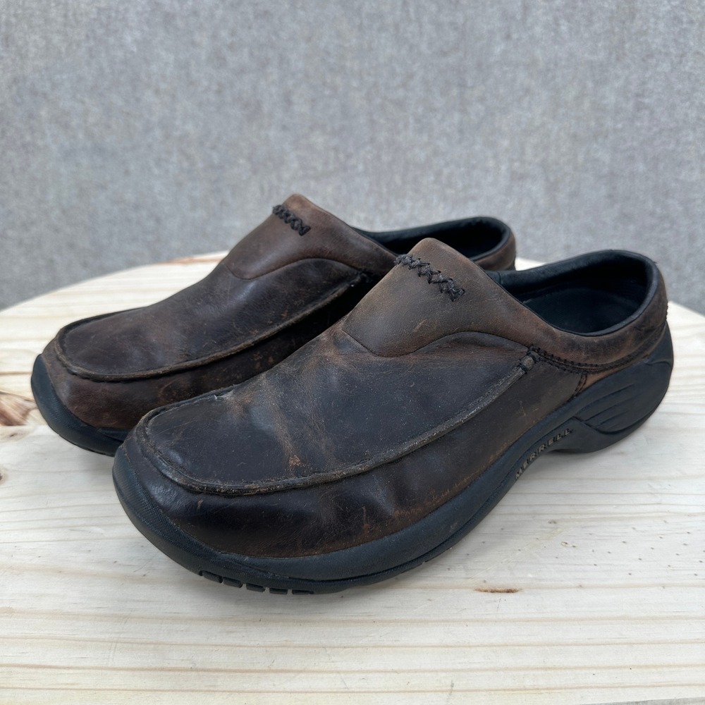 Merrell Encore Gust Clogs Mens 10 Brown Leather Slip On Casual Mules